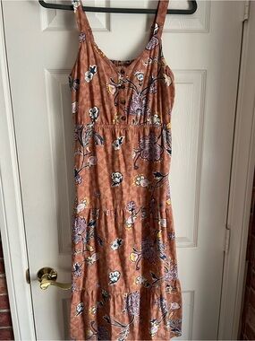 Sonoma Rust-Tone Floral Maxi Dress with Pink & Yellow Accents